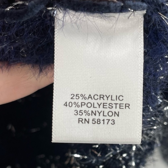 RAGA XS Eyelash Sweater Navy Silver Metallic Balloon Sleeve Oversized - Picture 7 of 10